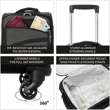 Aerolite (47x35x20cm) Lightweight Soft Shell Cabin Hand Luggage (x2 Set) | 4 Wheels - Packed Direct UK